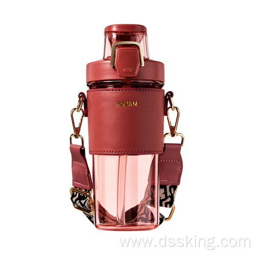 500ml bpa free PP PC modern 2022 new design Trendy leather double drink cups water bottle with straw